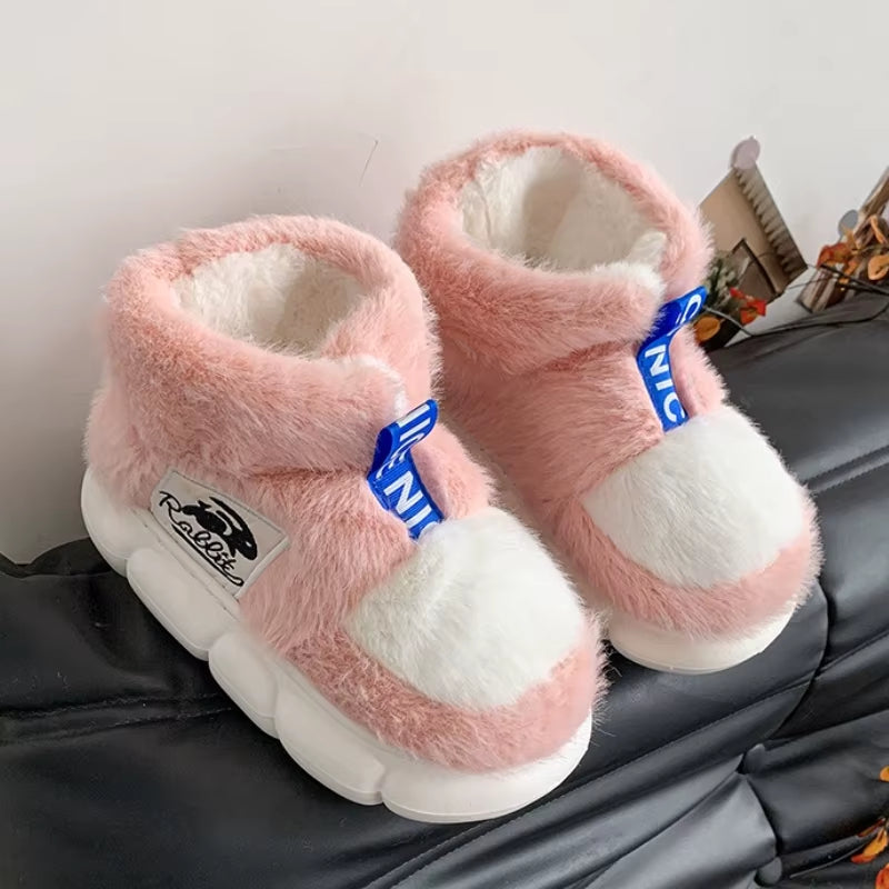 Cozy Up This Winter with Our Plush Lined Indoor Slippers - Stylish Couples Platform Snow Boots for All!