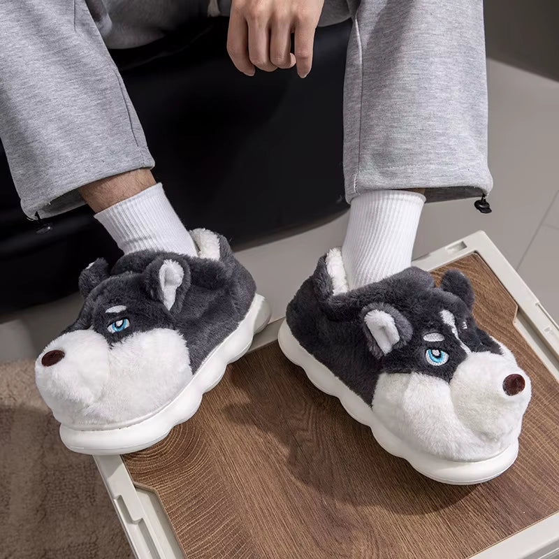 Adorable Cartoon Dog Indoor Slippers for Couples - Cozy and Warm Footwear for Home