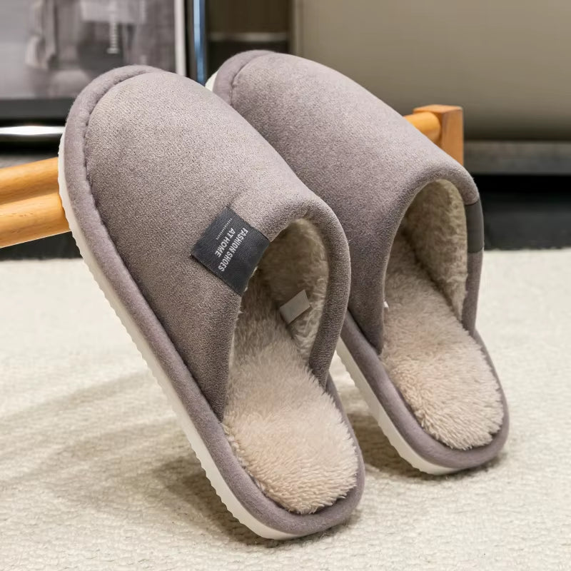 Cozy Winter Warm Slippers for Men - Non-Slip, Soft Plush Indoor Shoes with Flat Heel