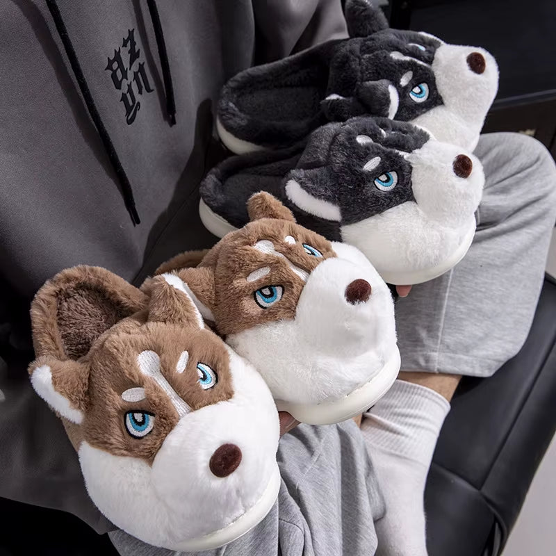 Adorable Cartoon Dog Indoor Slippers for Couples - Cozy and Warm Footwear for Home
