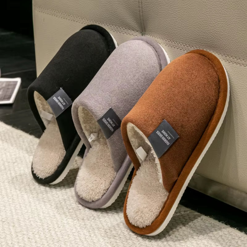 Cozy Winter Warm Slippers for Men - Non-Slip, Soft Plush Indoor Shoes with Flat Heel