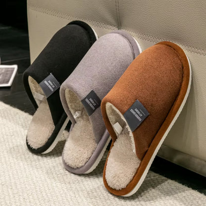 Cozy Winter Warm Slippers for Men - Non-Slip, Soft Plush Indoor Shoes with Flat Heel