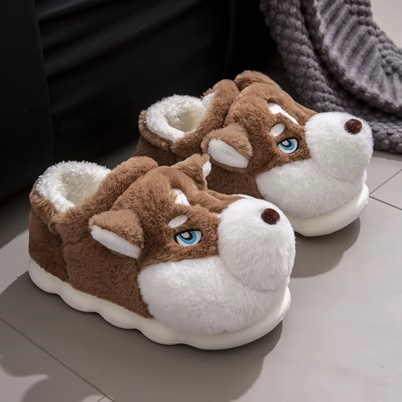 Adorable Cartoon Dog Indoor Slippers for Couples - Cozy and Warm Footwear for Home
