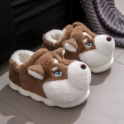 Adorable Cartoon Dog Indoor Slippers for Couples - Cozy and Warm Footwear for Home