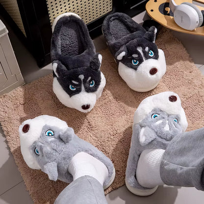 Adorable Cartoon Dog Indoor Slippers for Couples - Cozy and Warm Footwear for Home