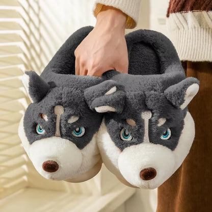 Adorable Cartoon Dog Indoor Slippers for Couples - Cozy and Warm Footwear for Home