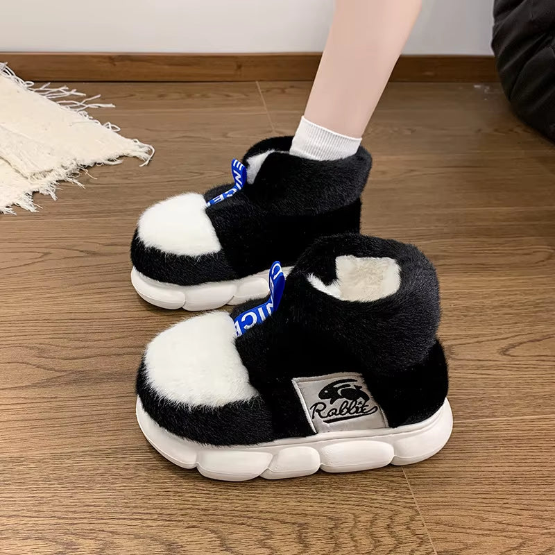 Cozy Up This Winter with Our Plush Lined Indoor Slippers - Stylish Couples Platform Snow Boots for All!