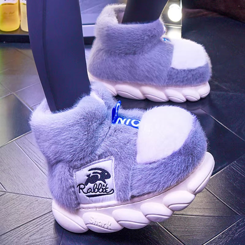 Cozy Up This Winter with Our Plush Lined Indoor Slippers - Stylish Couples Platform Snow Boots for All!