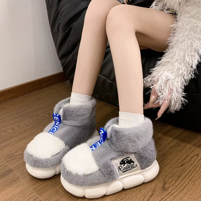 Cozy Up This Winter with Our Plush Lined Indoor Slippers - Stylish Couples Platform Snow Boots for All!