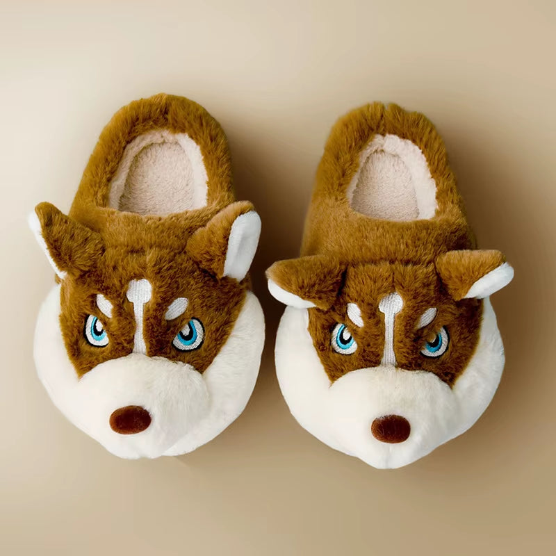Adorable Cartoon Dog Indoor Slippers for Couples - Cozy and Warm Footwear for Home