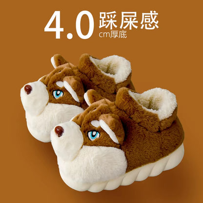Adorable Cartoon Dog Indoor Slippers for Couples - Cozy and Warm Footwear for Home