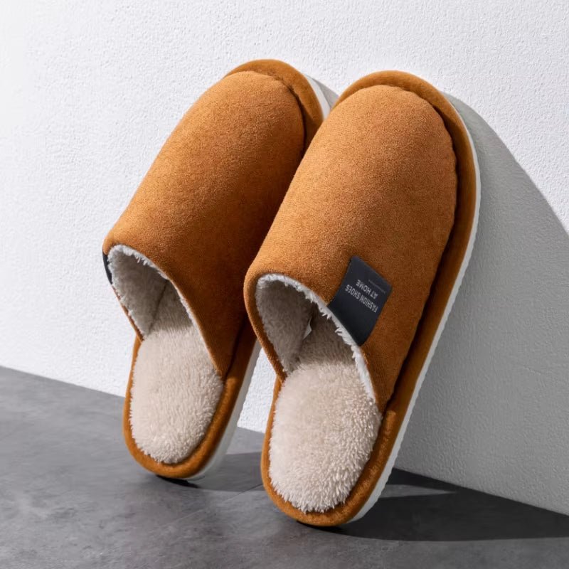 Cozy Winter Warm Slippers for Men - Non-Slip, Soft Plush Indoor Shoes with Flat Heel