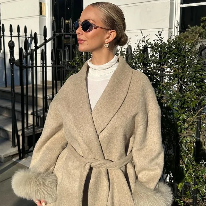 Elegant Lace Up Wool Overcoat - Sense of Shine