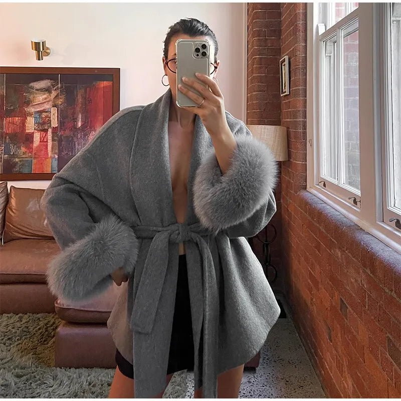 Elegant Lace Up Wool Overcoat - Sense of Shine