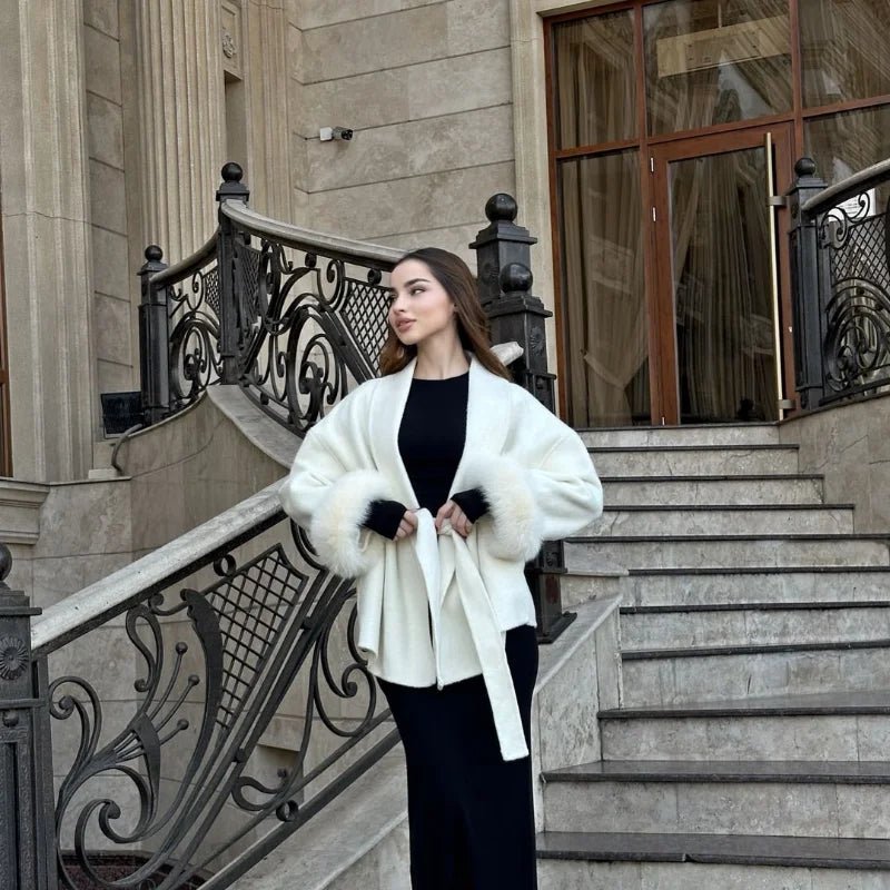 Elegant Lace Up Wool Overcoat - Sense of Shine