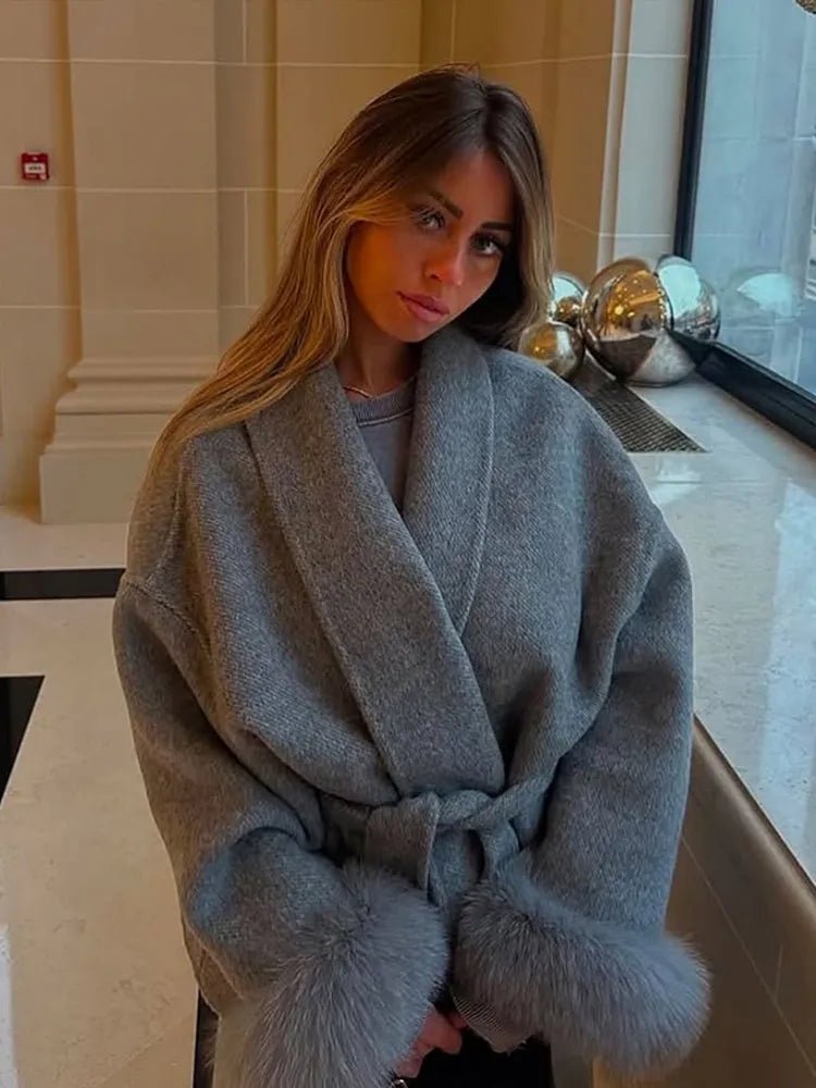 Elegant Lace Up Wool Overcoat - Sense of Shine