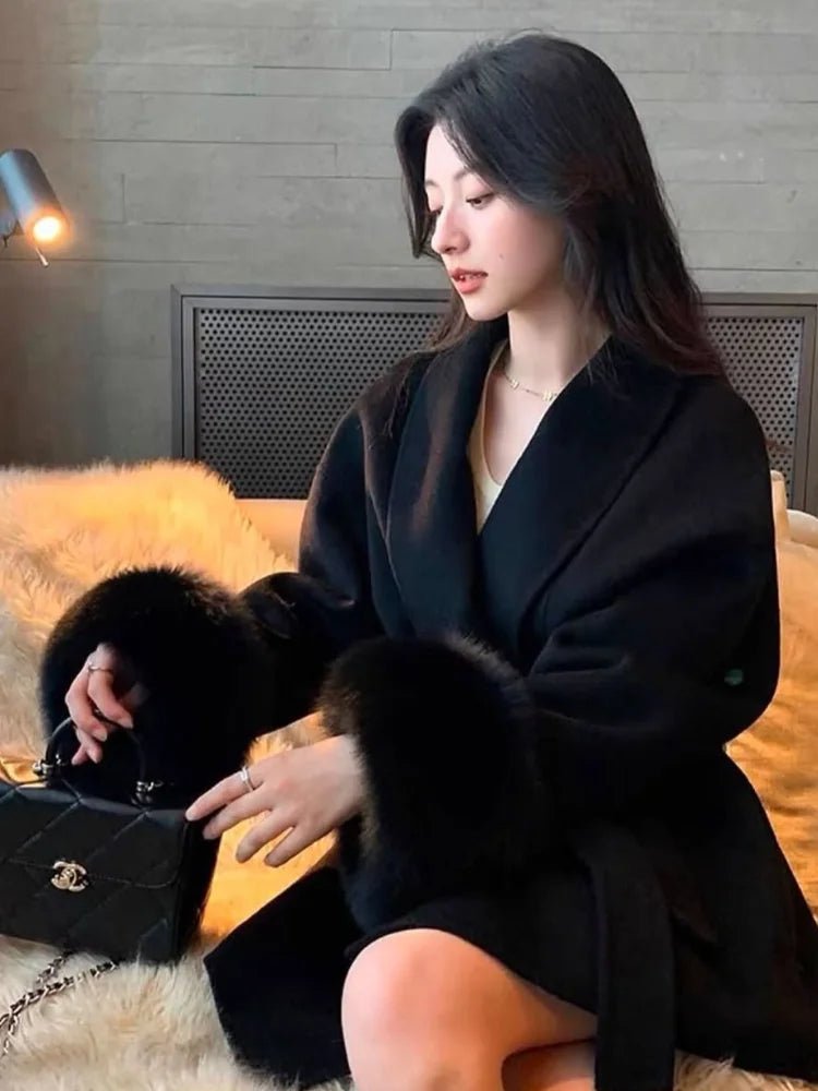 Elegant Lace Up Wool Overcoat - Sense of Shine