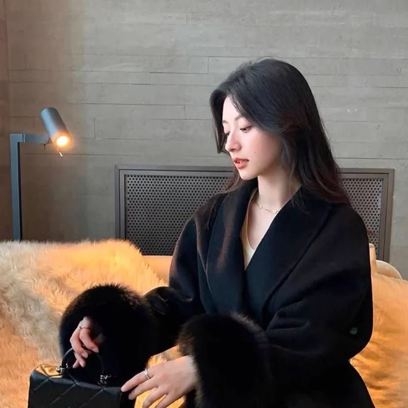 Elegant Lace Up Wool Overcoat - Sense of Shine