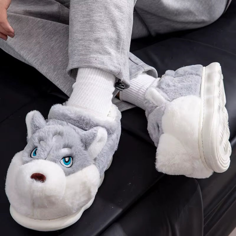 Adorable Cartoon Dog Indoor Slippers for Couples - Cozy and Warm Footwear for Home